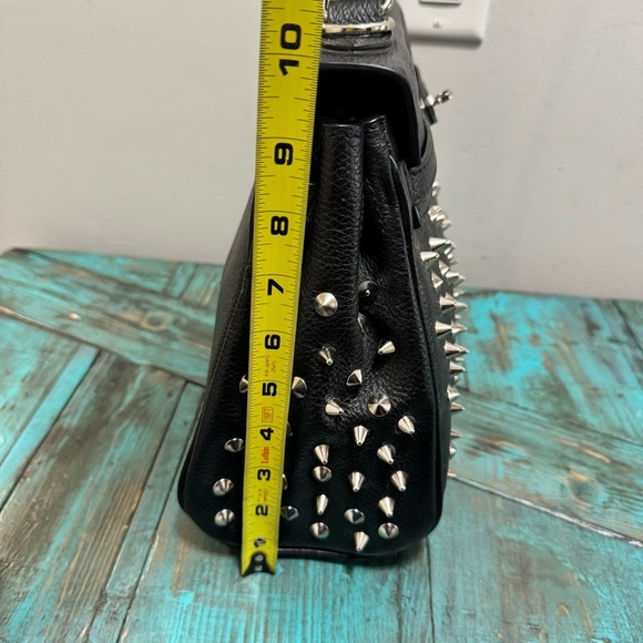 Melrose Glam Birken Style Black Leather Handbag Silver Stud Embellishments - Picture 12 of 16